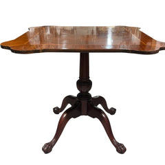 Baker Furniture Flame Mahogany Inlaid Tea Table w/ Claw Foot Base 32Lx32Wx28H