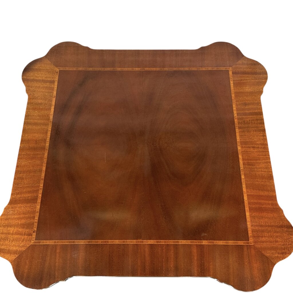 Baker Furniture Flame Mahogany Inlaid Tea Table w/ Claw Foot Base 32Lx32Wx28H