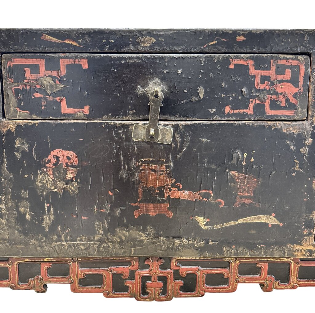 Early 19th Century Shanxi Province Chinese Black Lacquer Sideboard / Altar Cabinet 52.5Lx17.5Wx17H