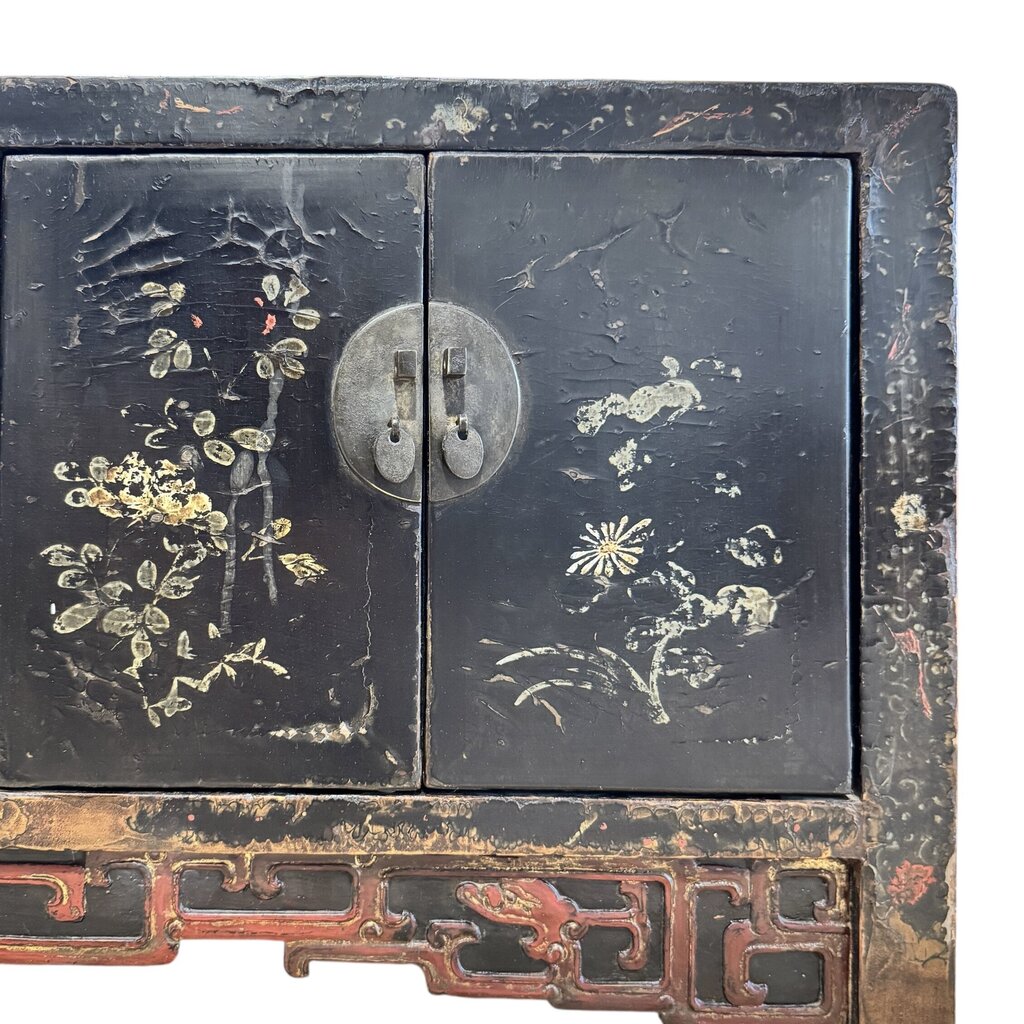 Early 19th Century Shanxi Province Chinese Black Lacquer Sideboard / Altar Cabinet 52.5Lx17.5Wx17H