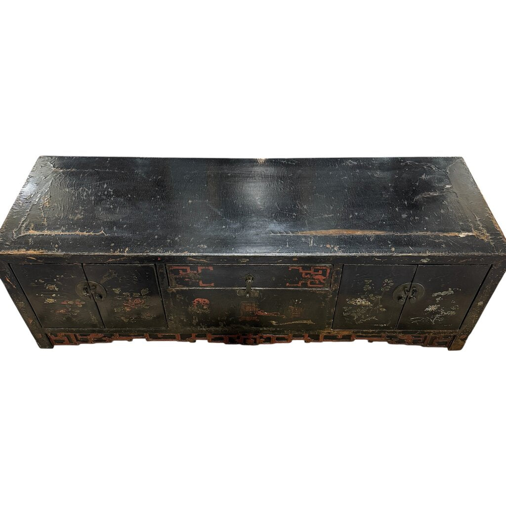 Early 19th Century Shanxi Province Chinese Black Lacquer Sideboard / Altar Cabinet 52.5Lx17.5Wx17H