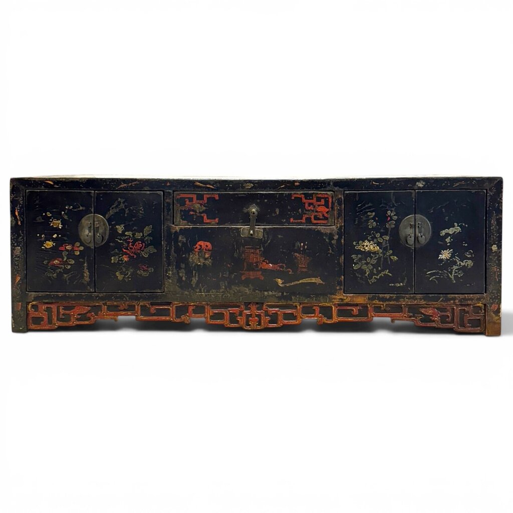 Early 19th Century Shanxi Province Chinese Black Lacquer Sideboard / Altar Cabinet 52.5Lx17.5Wx17H