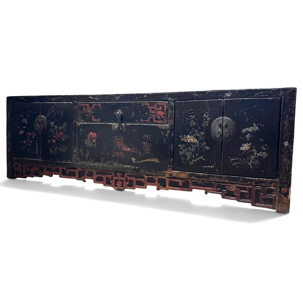 Early 19th Century Shanxi Province Chinese Black Lacquer Sideboard / Altar Cabinet 52.5Lx17.5Wx17H