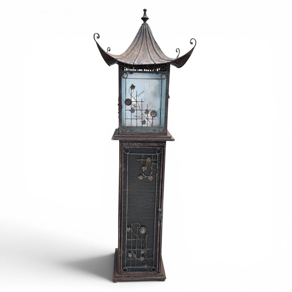Metal Pagoda Lantern Cabinet w/ Textured Glass Sides 18Lx18Wx57H