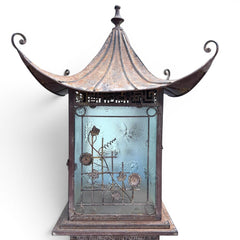 Metal Pagoda Lantern Cabinet w/ Textured Glass Sides 18Lx18Wx57H