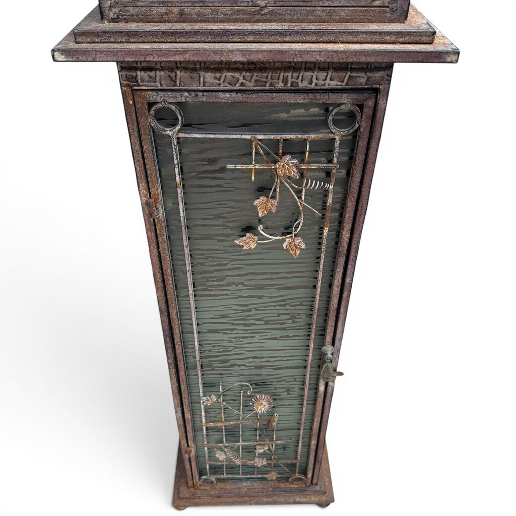 Metal Pagoda Lantern Cabinet w/ Textured Glass Sides 18Lx18Wx57H