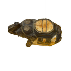 Hand-Carved Elephant Figurine w/ Bone Inlay Saddle 8Lx4Wx7H