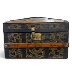 Antique Embossed Leather Dome-Top Sewing Box / Work Box 20Lx12Wx13H