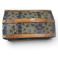 Antique Embossed Leather Dome-Top Sewing Box / Work Box 20Lx12Wx13H