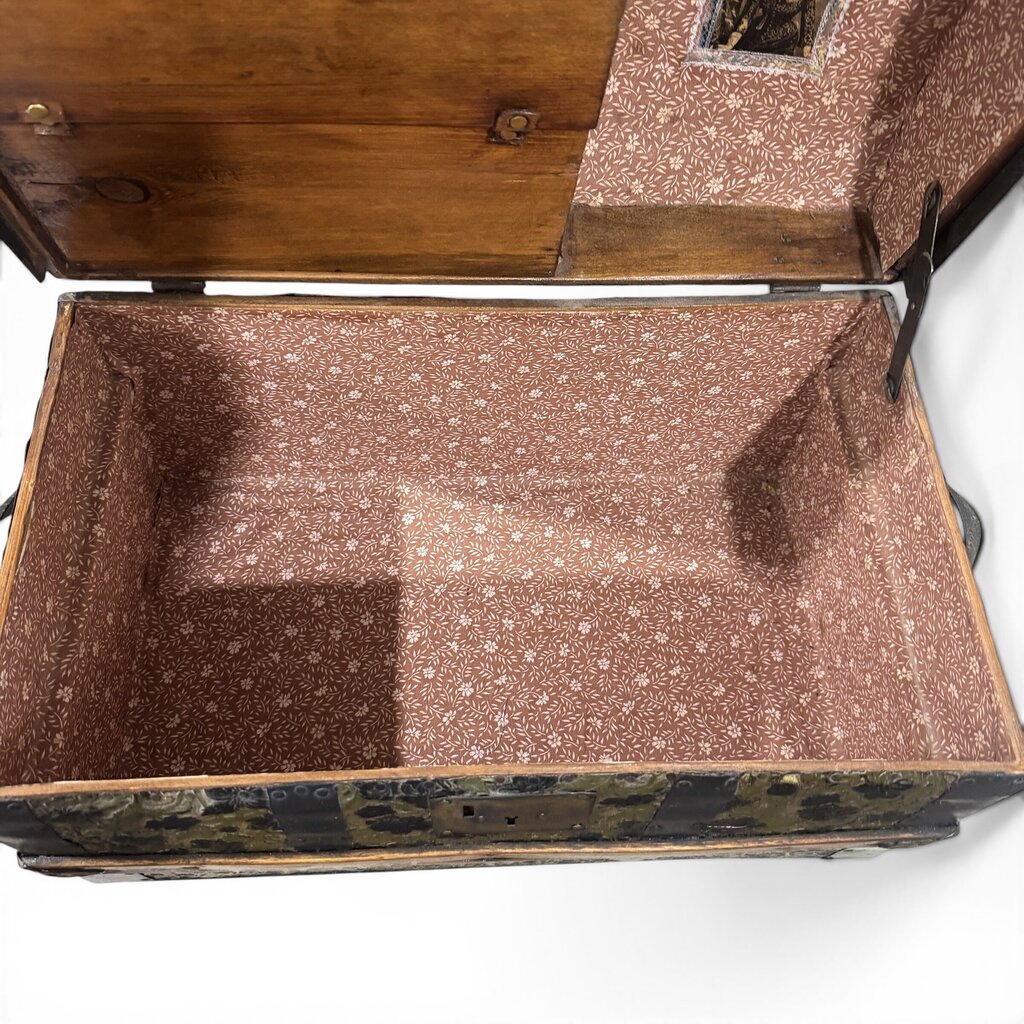 Antique Embossed Leather Dome-Top Sewing Box / Work Box 20Lx12Wx13H