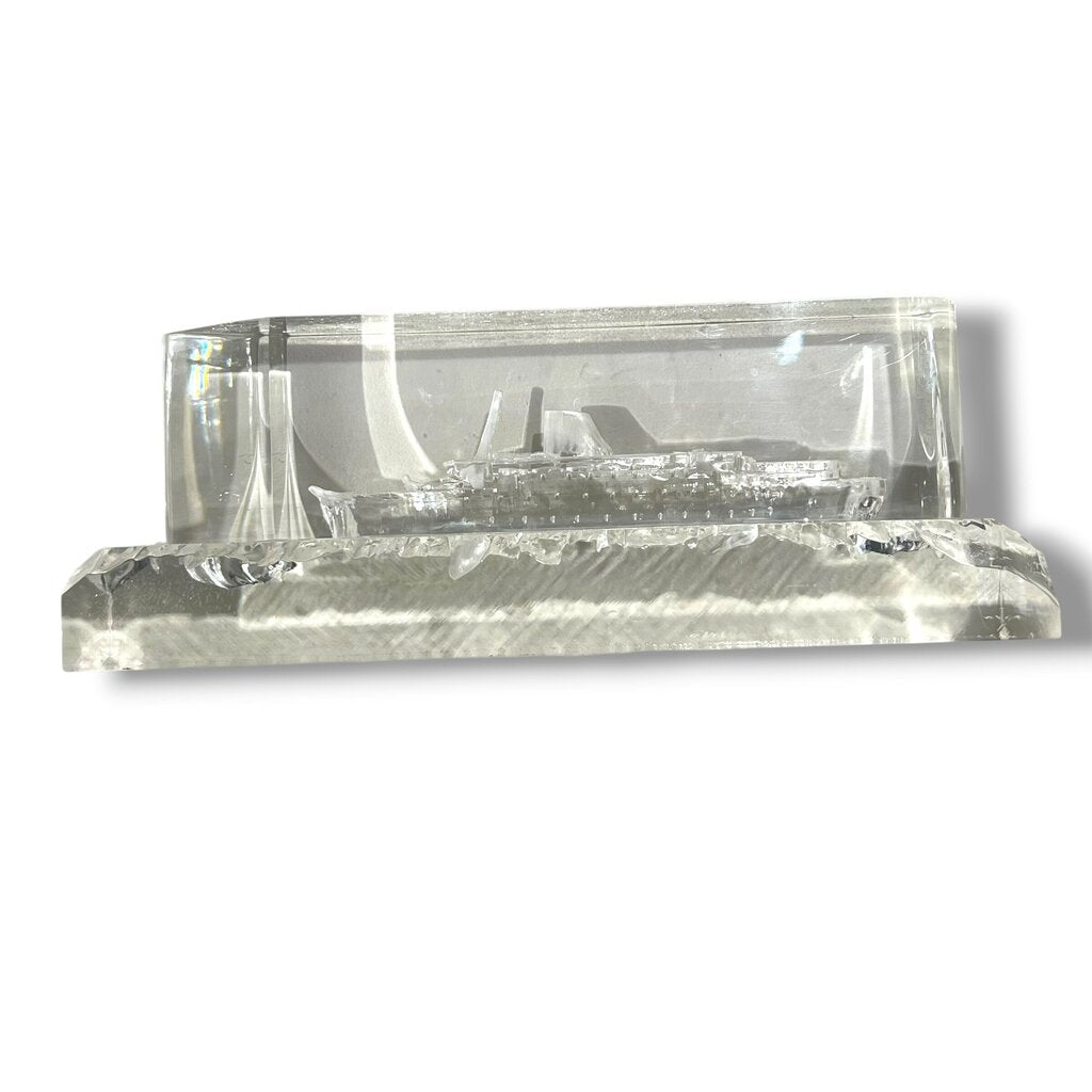 Lucite Cruise Ship Scale Replica Paperweight 12Lx3.5Wx4H
