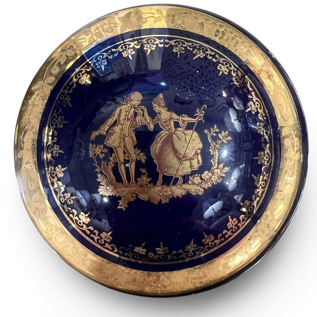 Cobalt Blue Limoges Porcelain Trinket Dish 3Lx3Wx1H