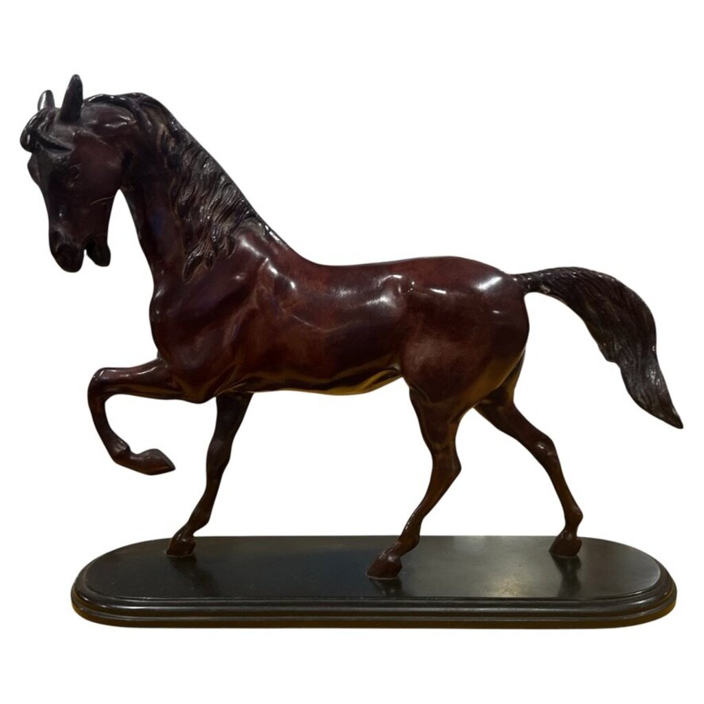 Hand-Painted Cast Bronze Horse Sculpture 19Lx6Wx16H