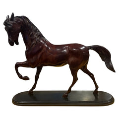 Hand-Painted Cast Bronze Horse Sculpture 19Lx6Wx16H