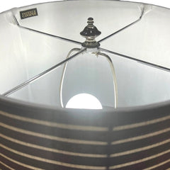 Pair of Frederick Cooper Crystal Lamps w/ Original Taupe Silk Banded Shades on Polished Chrome Base 14Lx14Wx29H