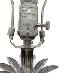 Pair of Frederick Cooper Crystal Lamps w/ Original Taupe Silk Banded Shades on Polished Chrome Base 14Lx14Wx29H