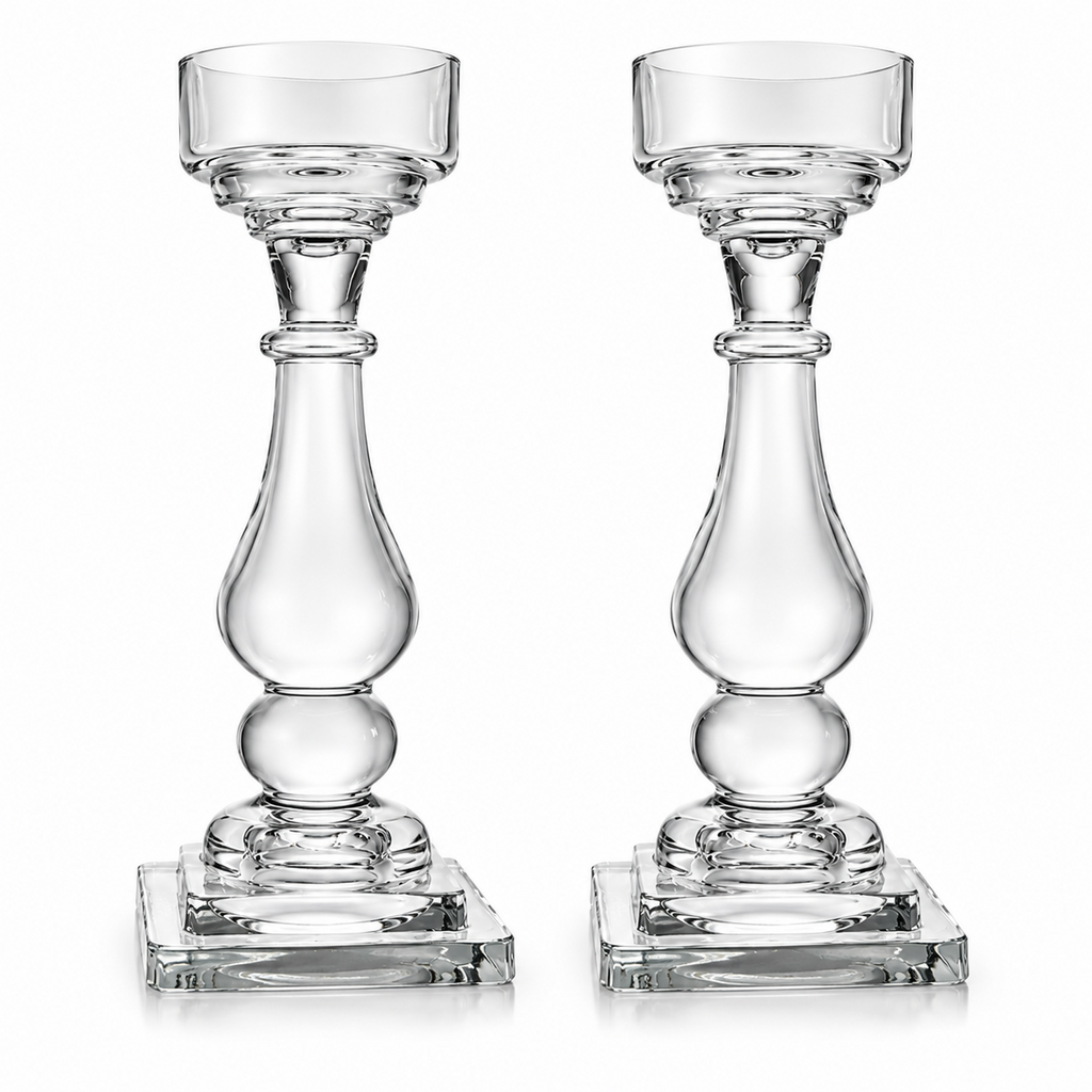 Pair of Clear Crystal Candlesticks 5Lx5Wx14H