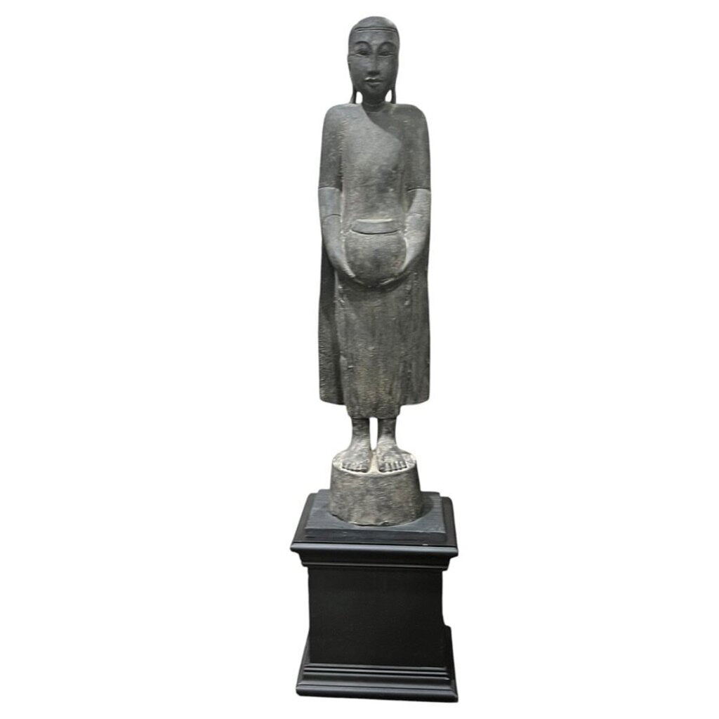 Carved Buddha Figure on Black Pedestal Stand 12Lx10Wx45H