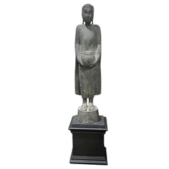 Carved Buddha Figure on Black Pedestal Stand 12Lx10Wx45H