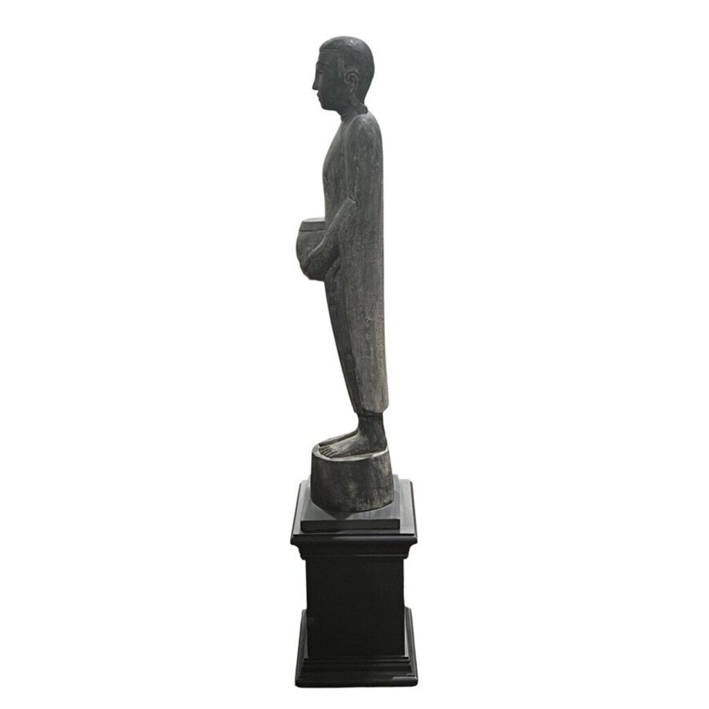Carved Buddha Figure on Black Pedestal Stand 12Lx10Wx45H