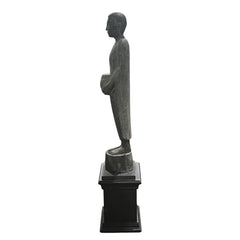 Carved Buddha Figure on Black Pedestal Stand 12Lx10Wx45H