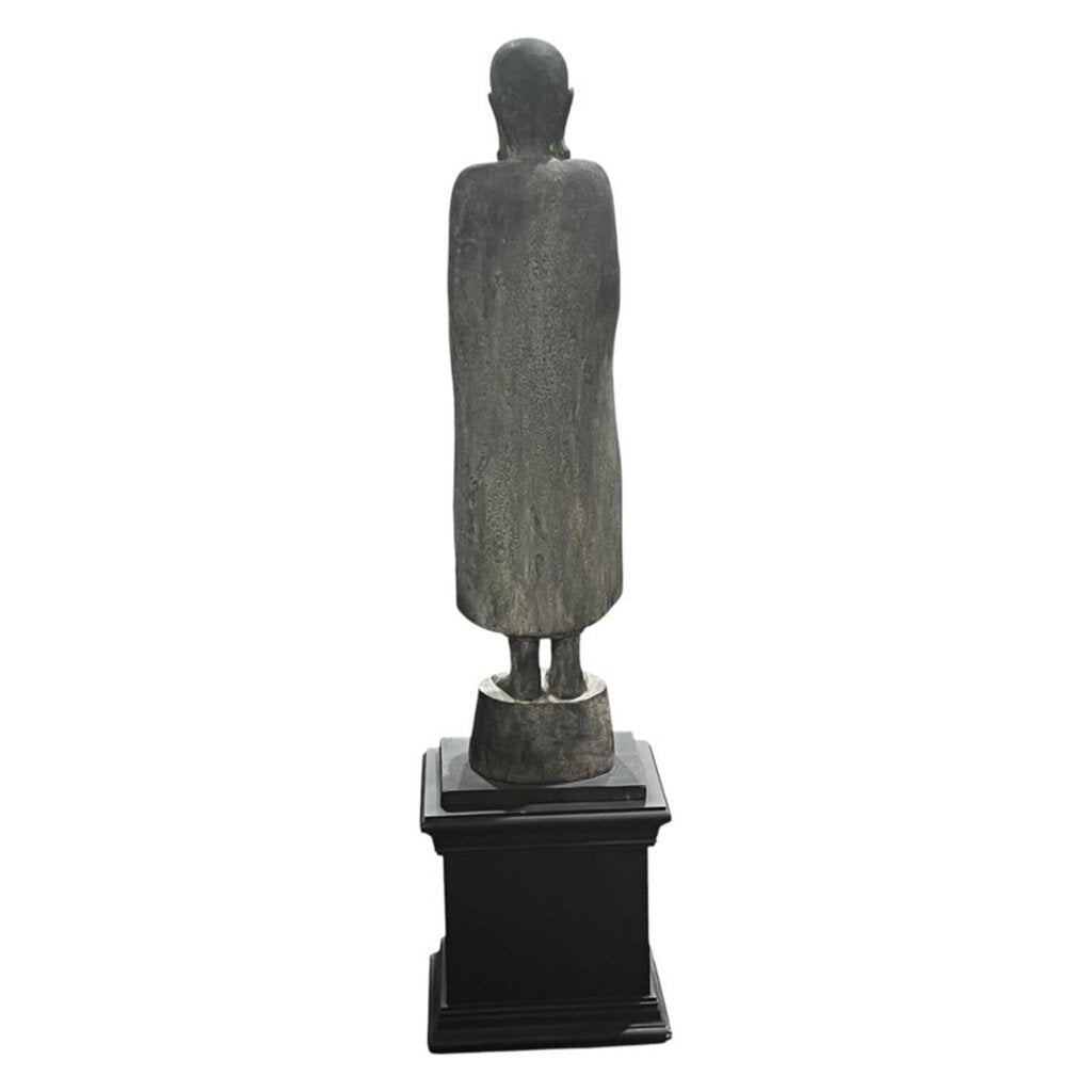 Carved Buddha Figure on Black Pedestal Stand 12Lx10Wx45H