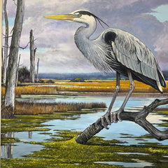 Joe Suroviec Great Blue Heron Original Oil on Canvas, Framed, 44Lx56H