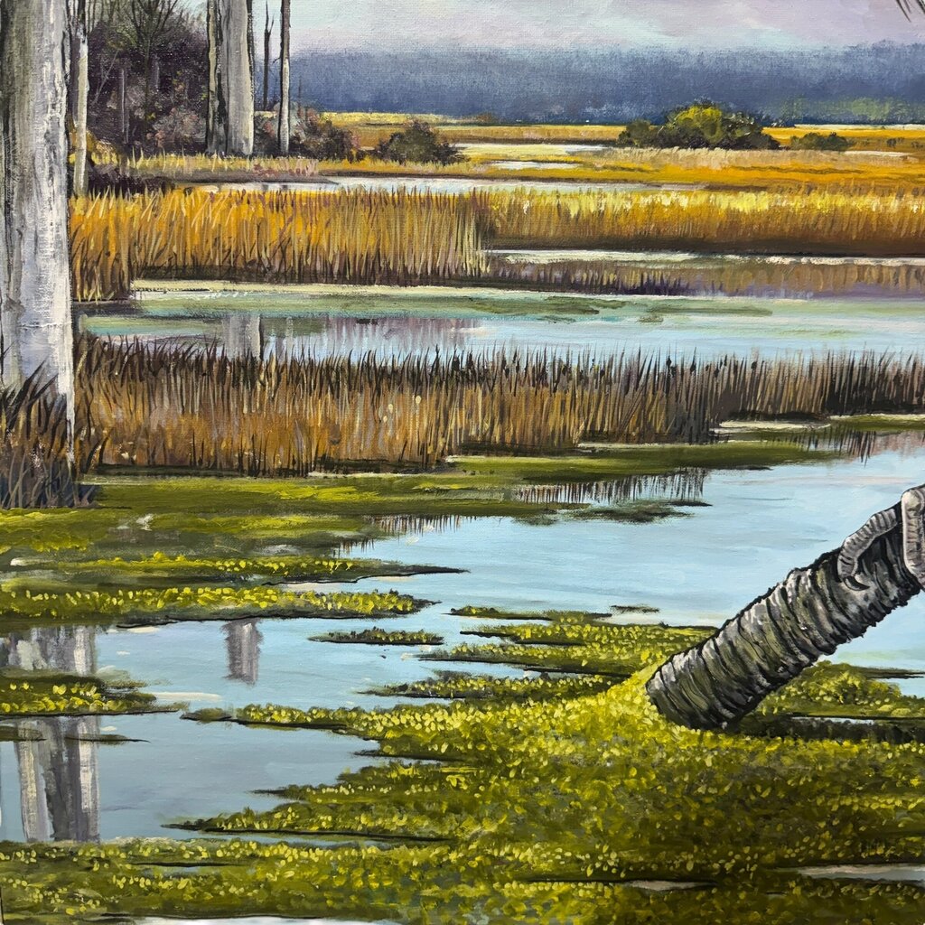 Joe Suroviec Great Blue Heron Original Oil on Canvas, Framed, 44Lx56H