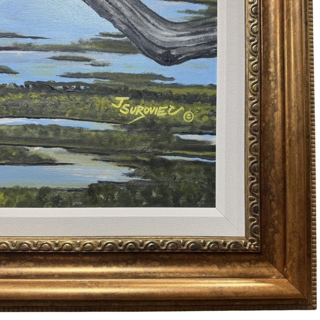Joe Suroviec Great Blue Heron Original Oil on Canvas, Framed, 44Lx56H