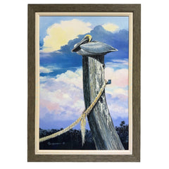 Joe Suroviec Brown Pelican Original Oil on Canvas, Framed, 30Lx42H