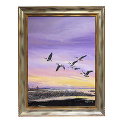Joe Suroviec Canada Geese at Sunset Original Oil on Canvas, Framed, 37Lx48H