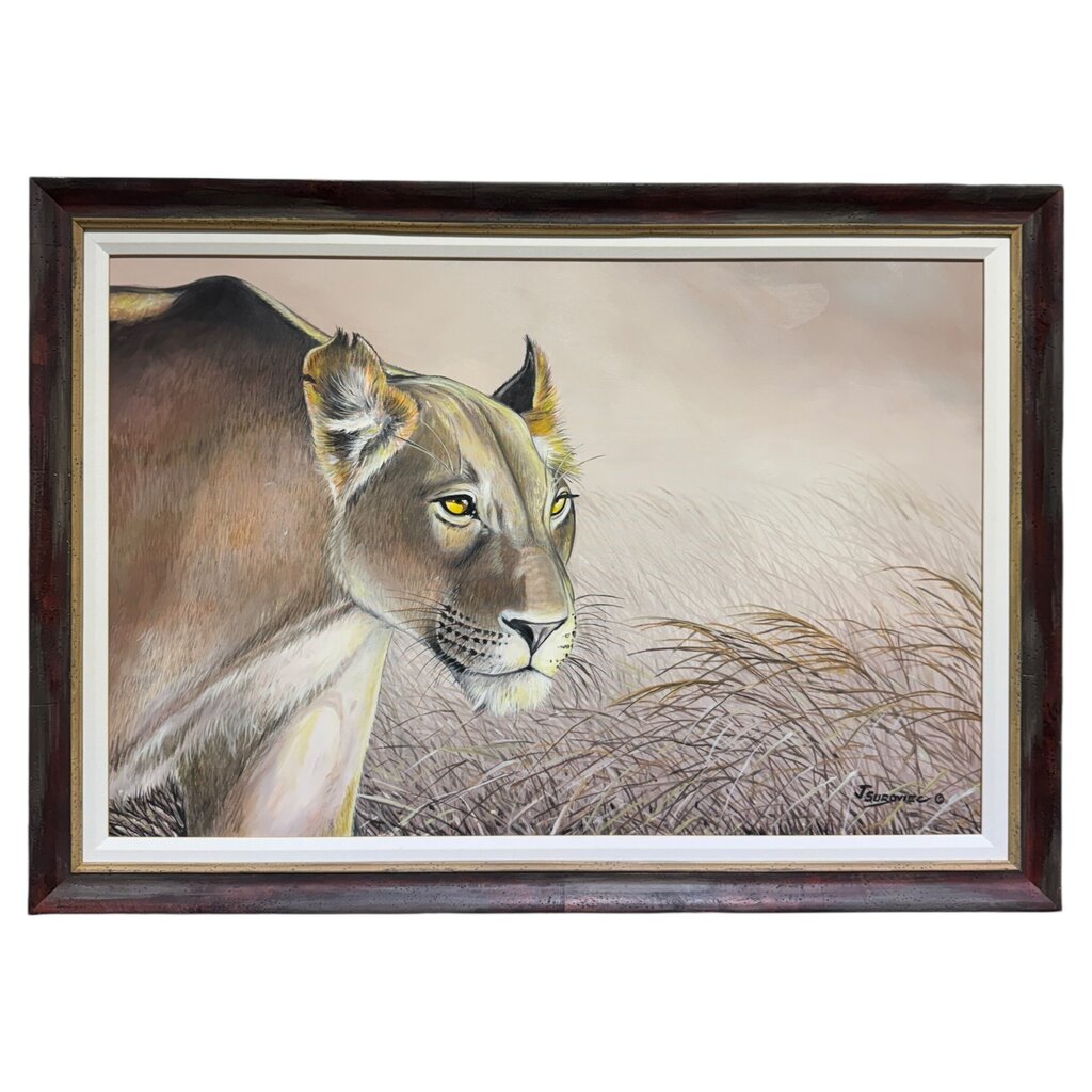 Joe Suroviec African Lioness Original Oil on Canvas, Framed, 41Lx29H