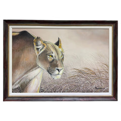 Joe Suroviec African Lioness Original Oil on Canvas, Framed, 41Lx29H
