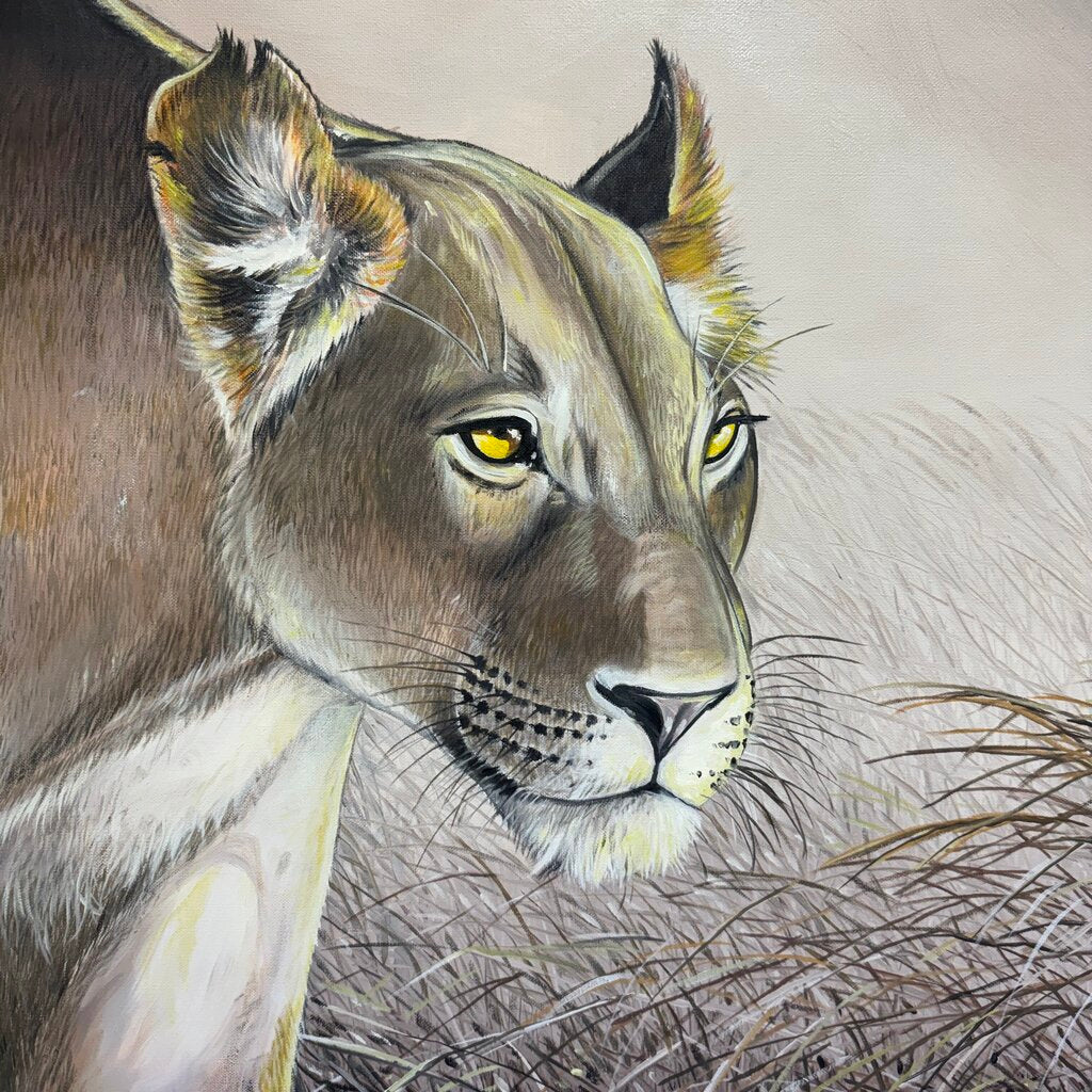 Joe Suroviec African Lioness Original Oil on Canvas, Framed, 41Lx29H