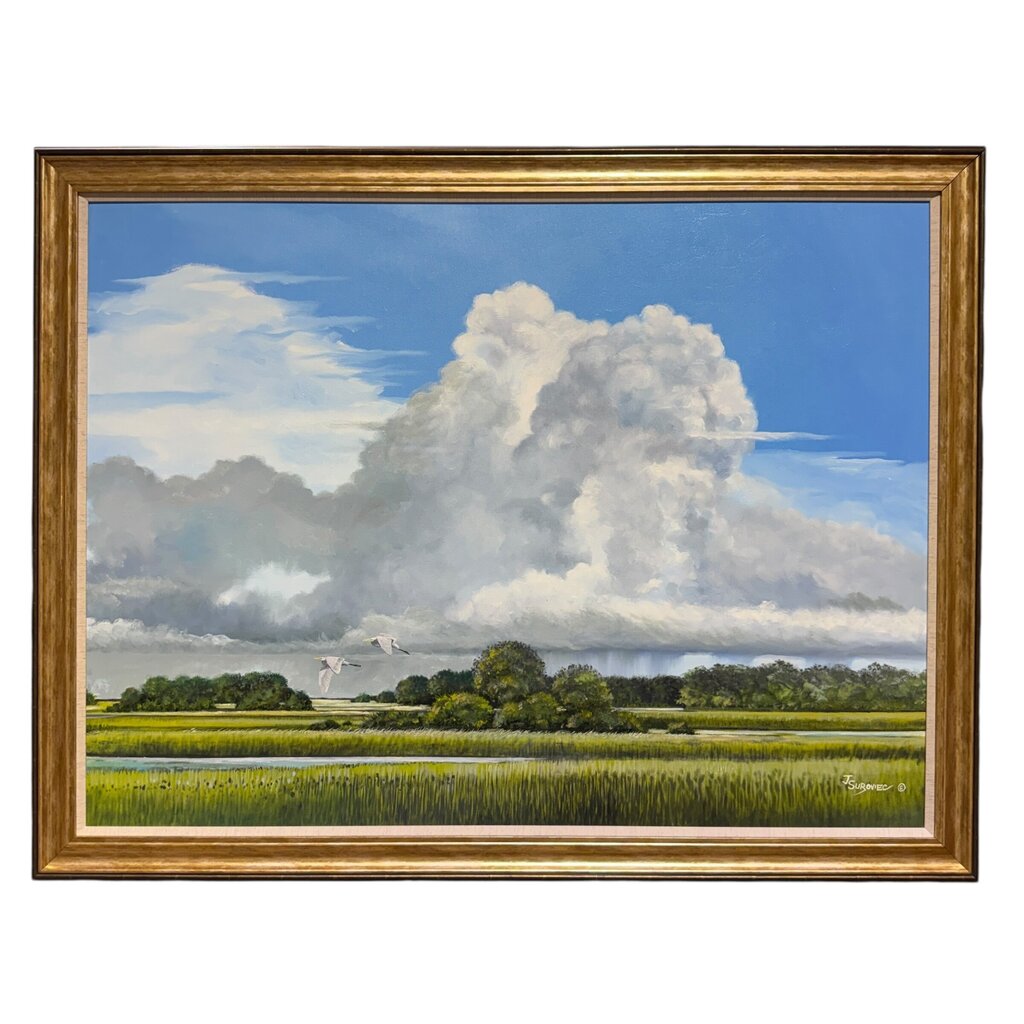 Joe Suroviec Coastal Marsh Landscape Original Oil on Canvas, Framed, 54Lx42H