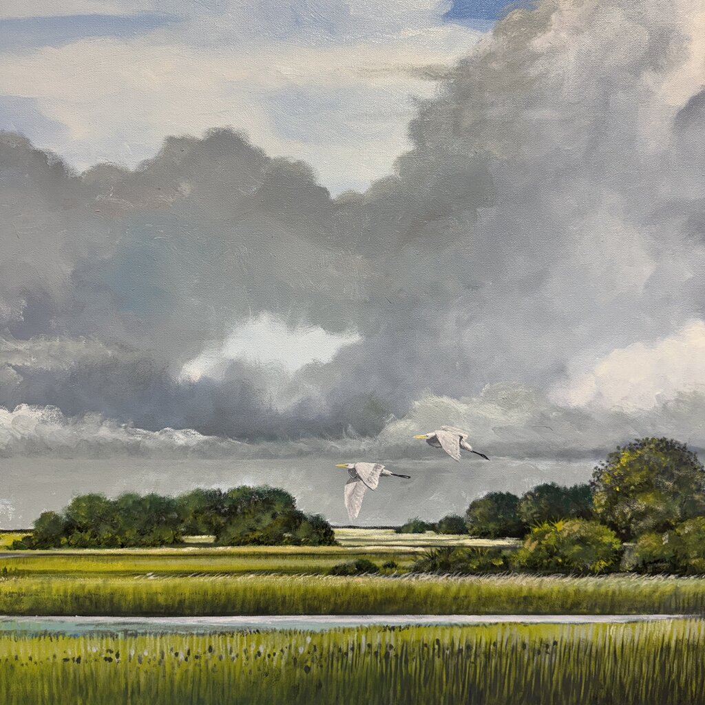 Joe Suroviec Coastal Marsh Landscape Original Oil on Canvas, Framed, 54Lx42H