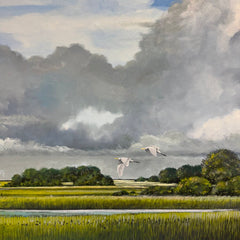 Joe Suroviec Coastal Marsh Landscape Original Oil on Canvas, Framed, 54Lx42H