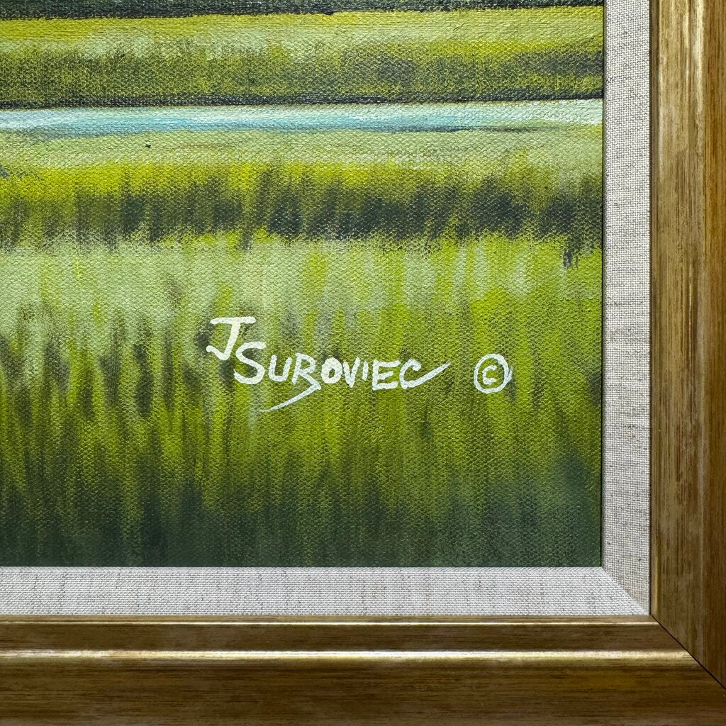 Joe Suroviec Coastal Marsh Landscape Original Oil on Canvas, Framed, 54Lx42H