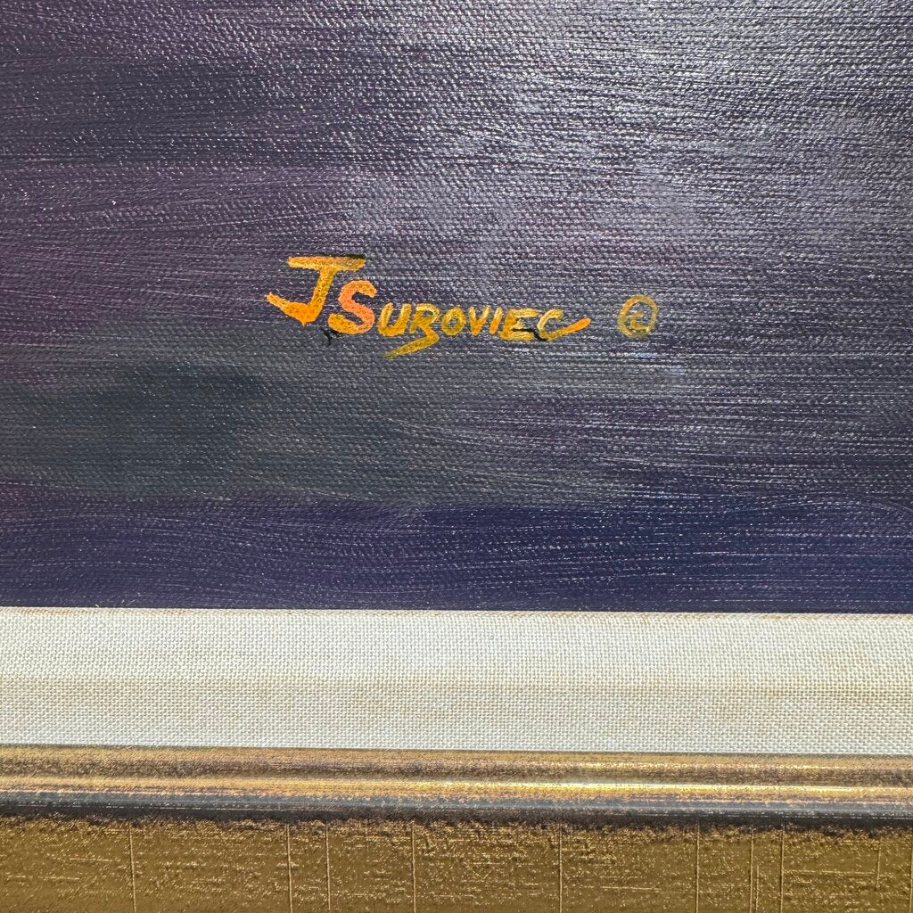 Joe Suroviec Woman Walking the Beach at Sunset Original Oil on Canvas, Framed, 41Lx29H