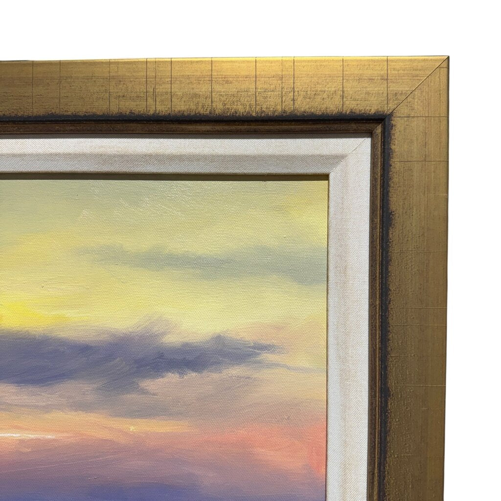 Joe Suroviec Woman Walking the Beach at Sunset Original Oil on Canvas, Framed, 41Lx29H