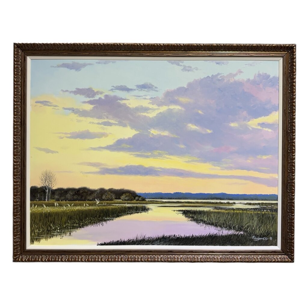 Joe Suroviec Coastal Marsh Landscape Original Oil on Canvas, Framed, 54Lx42H