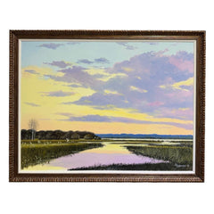 Joe Suroviec Coastal Marsh Landscape Original Oil on Canvas, Framed, 54Lx42H