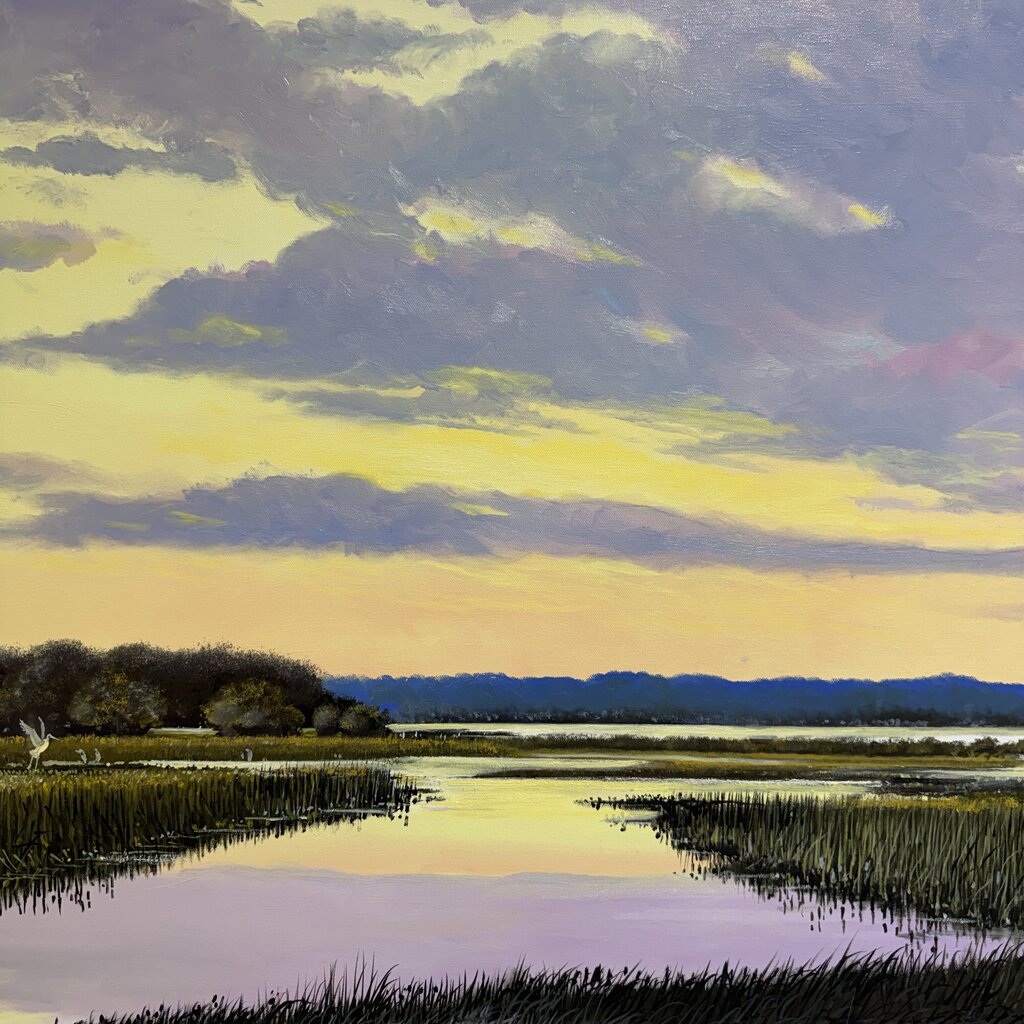 Joe Suroviec Coastal Marsh Landscape Original Oil on Canvas, Framed, 54Lx42H