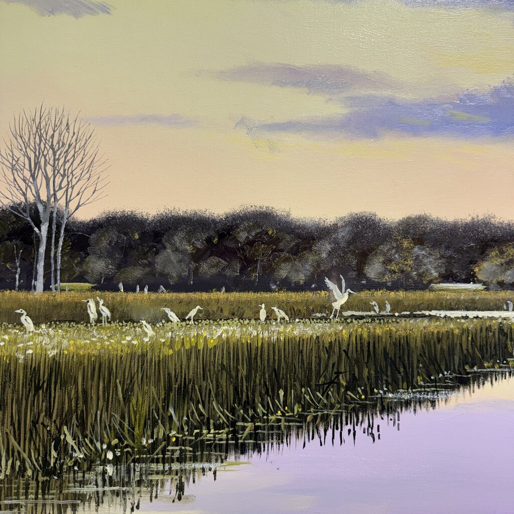 Joe Suroviec Coastal Marsh Landscape Original Oil on Canvas, Framed, 54Lx42H