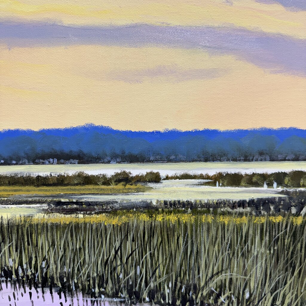 Joe Suroviec Coastal Marsh Landscape Original Oil on Canvas, Framed, 54Lx42H