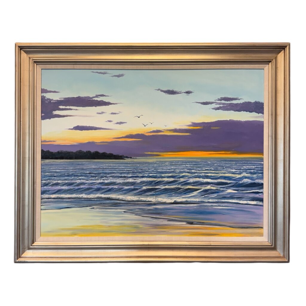 Joe Suroviec Ocean Sunset Seascape Original Oil on Canvas, Framed, 59Lx47H