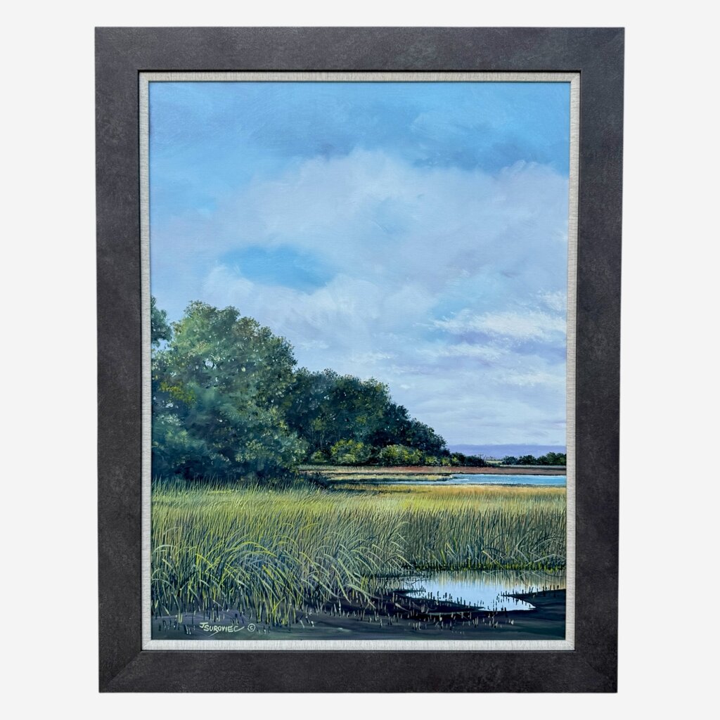Joe Suroviec Coastal Marsh Landscape Original Oil on Canvas, Framed, 37Lx47H