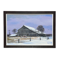 Joe Suroviec Winter Barn Landscape Original Oil on Canvas, Framed, 41Lx29H
