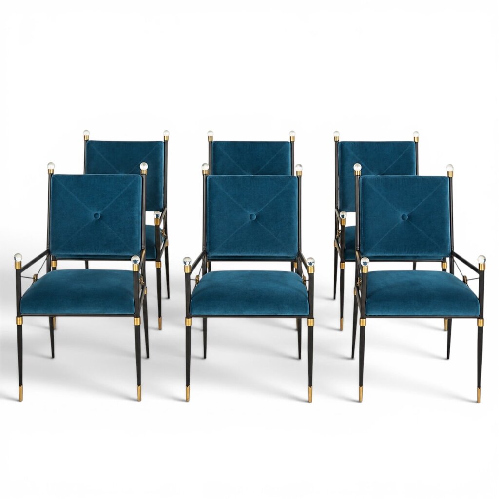 Jonathan Adler Rider Dining Chairs Set of 6 in Peacock Velvet 22Lx23Wx39H