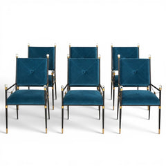 Jonathan Adler Rider Dining Chairs Set of 6 in Peacock Velvet 22Lx23Wx39H